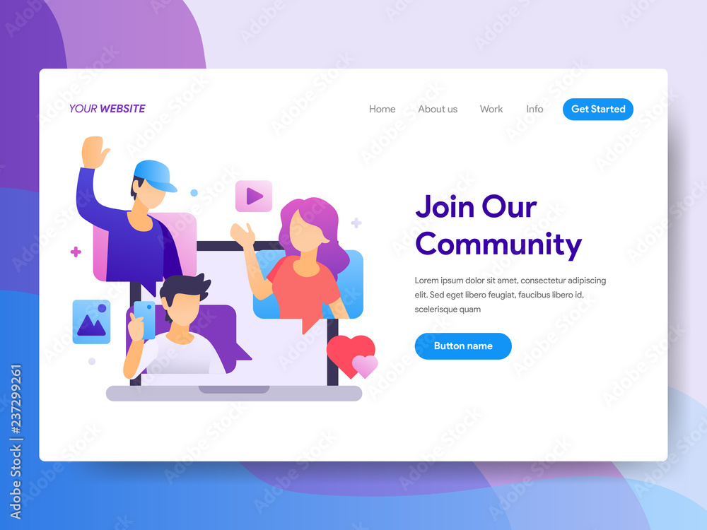 Poster landing page template of social media concept. modern flat design concept of web page design for web