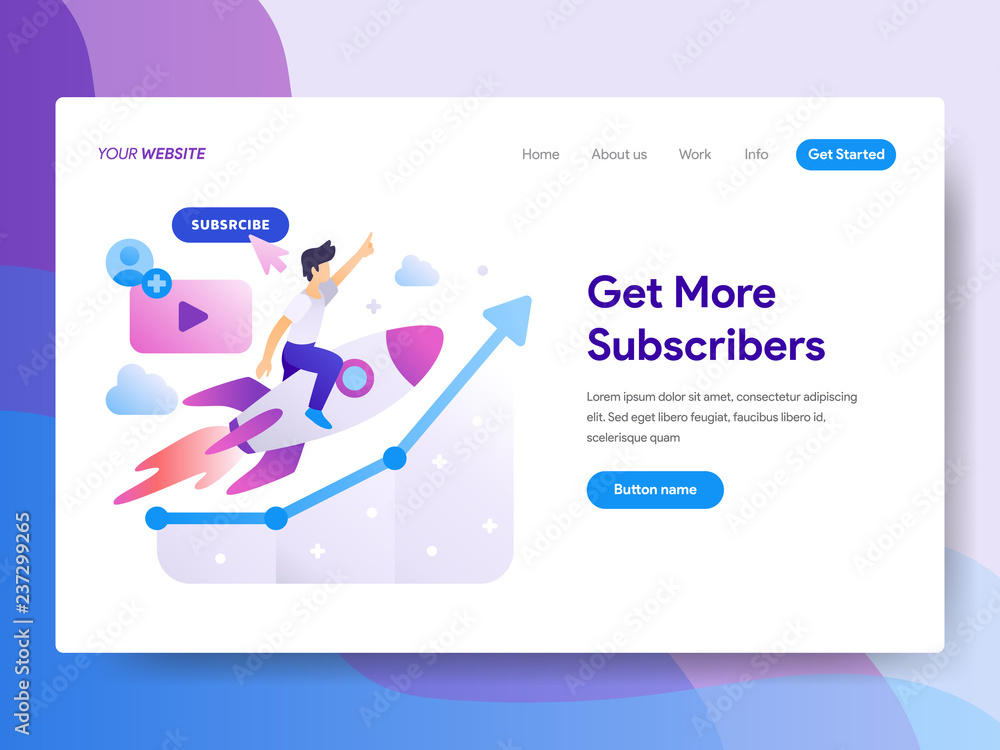 Poster landing page template of get more subscriber concept. modern flat design concept of web page design 