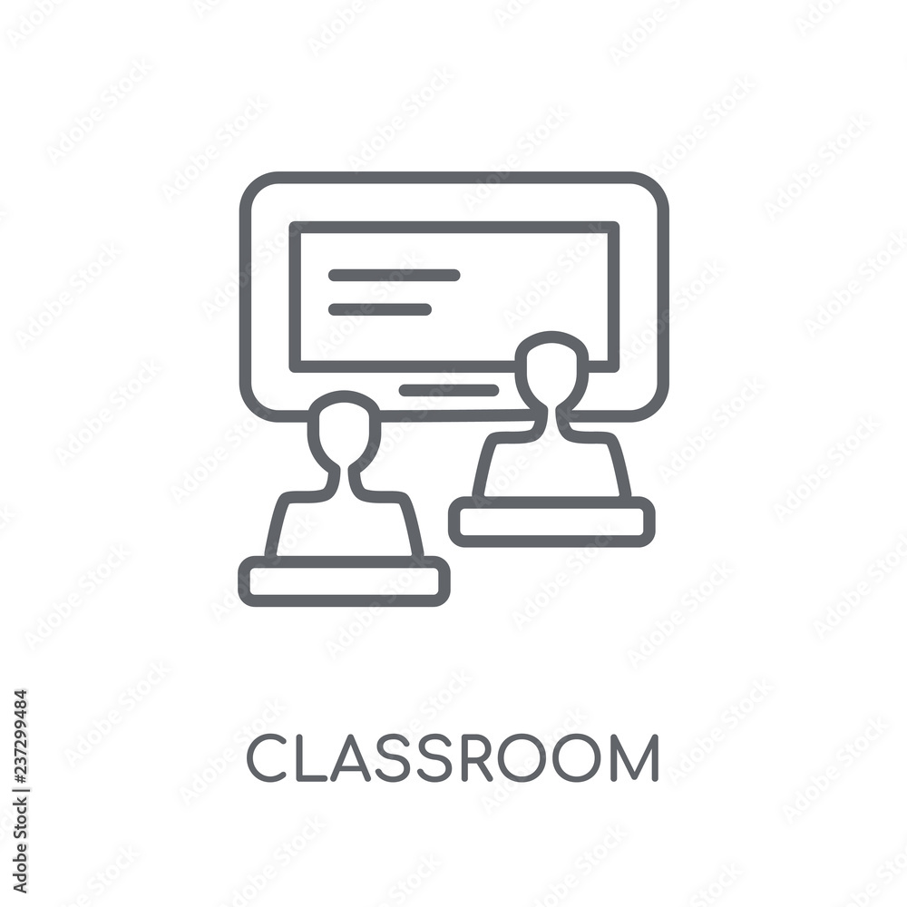 Poster classroom linear icon. modern outline classroom logo concept on white background from e-learning and