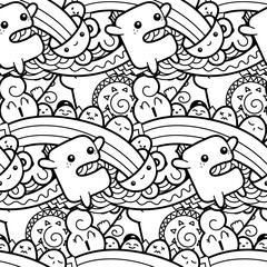 Funny doodle monsters seamless pattern for prints, designs and coloring books