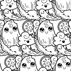 Funny doodle monsters seamless pattern for prints, designs and coloring books