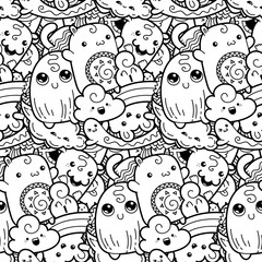 Funny doodle monsters seamless pattern for prints, designs and coloring books