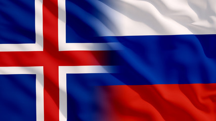 Waving Russia and Iceland Flags