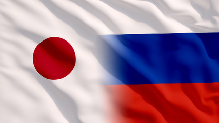 Waving Russia and Japan Flags