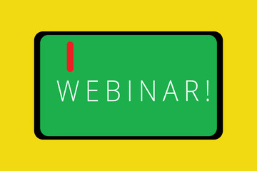 Word writing text Webinar. Business concept for seminar conducted over the Internet especially formal meeting Tablet Mobile Smartphone Cellular Device Screen with red linear button