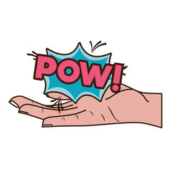 open hand receiving comic words in speech bubble