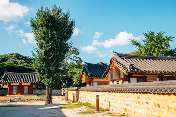 Fototapeta na wymiar Korean old traditional house at Gyochon Hanok Village in Gyeongju, Korea