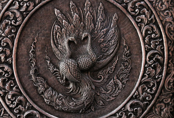 The silver pattern carve design on the wall temple at Chiang Mai Thailand. 