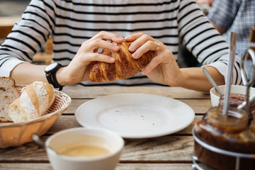Morning breakfast with croissant
