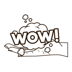 open hand receiving comic words in speech bubble