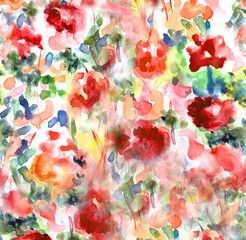 Hand Painted Watercolor Hollyhock Floral Field Art Piece. Watercolor Floral Art