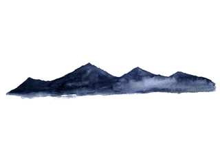 watercolor ink landscape mountain fog . Traditional oriental. asia art style.isolated on a white background