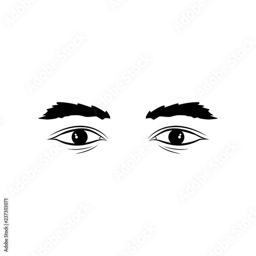 "Realistic man eyes black and white vector illustration on white
