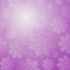 Obraz na płótnie Canvas Christmas purple composition with a set of elegant white snowflakes, frame.