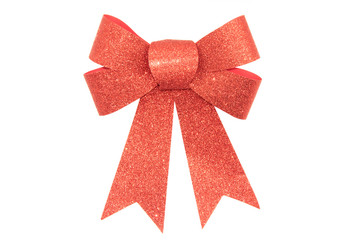Shiny red bow isolated on white background.