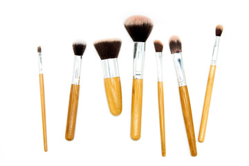 Cosmetics and beauty. Make-up brushes set on white isolated background
