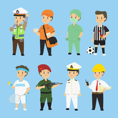 Set of workers in different professions uniform. Professions cartoon vector in flat style.