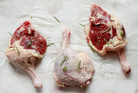 Raw spiced duck leg 