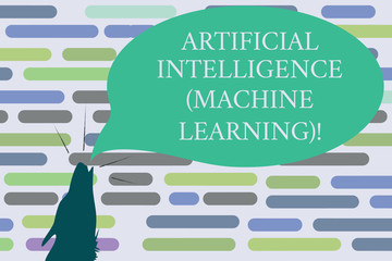 Text sign showing Artificial Intelligence Machine Learning. Conceptual photo Latest technology robots chat bot Contour shape of Wolf Head Pointing upward Howling Fiercely Speech Bubble