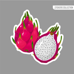 Cartoon fresh Red dragon fruit isolated sticker