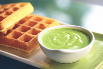 Thai Pandan Custard with waffle