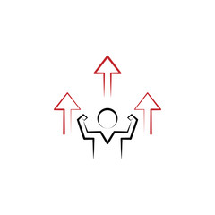 Motivation,  man, up arrows, motivated  2 colored line icon. Simple colored hand drawn element of illustration.  Man up arrows motivated  outline symbol design from motivation set