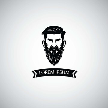 Barbershop Logo Template with Hipster Man. Vector Illustration