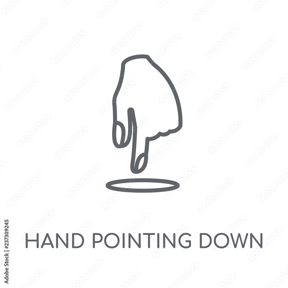 Poster hand pointing down linear icon. modern outline hand pointing down logo concept on white background f