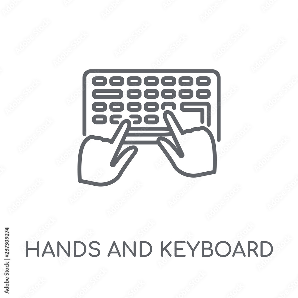 Poster hands and keyboard linear icon. modern outline hands and keyboard logo concept on white background f