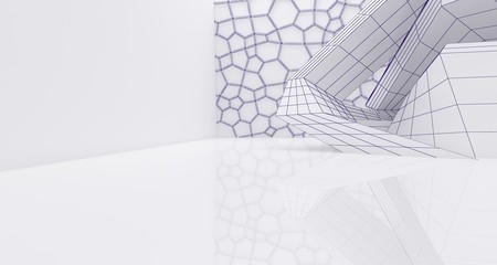 Abstract drawing white parametric interior.  3D illustration and rendering.