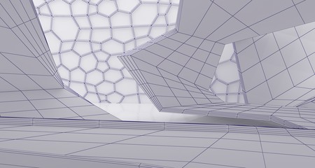 Abstract drawing white parametric interior.  3D illustration and rendering.