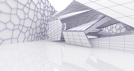 Abstract drawing white parametric interior.  3D illustration and rendering.