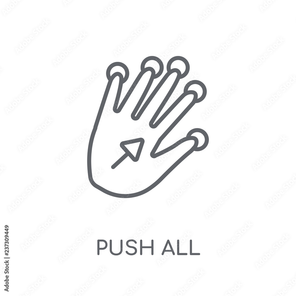 Poster push all fingers to expand linear icon. modern outline push all fingers to expand logo concept on wh