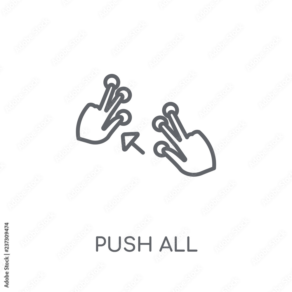 Poster push all fingers to slide and expand linear icon. modern outline push all fingers to slide and expan