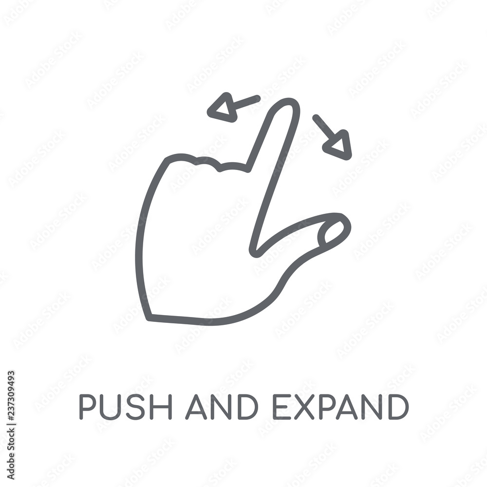 Poster push and expand gesture linear icon. modern outline push and expand gesture logo concept on white ba
