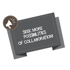 Word writing text Seek More Possibilities Of Collaboration. Business concept for Searching for partnership Megaphone Shouting Broadcasting in a circle and Tilting Blank Folded Strip