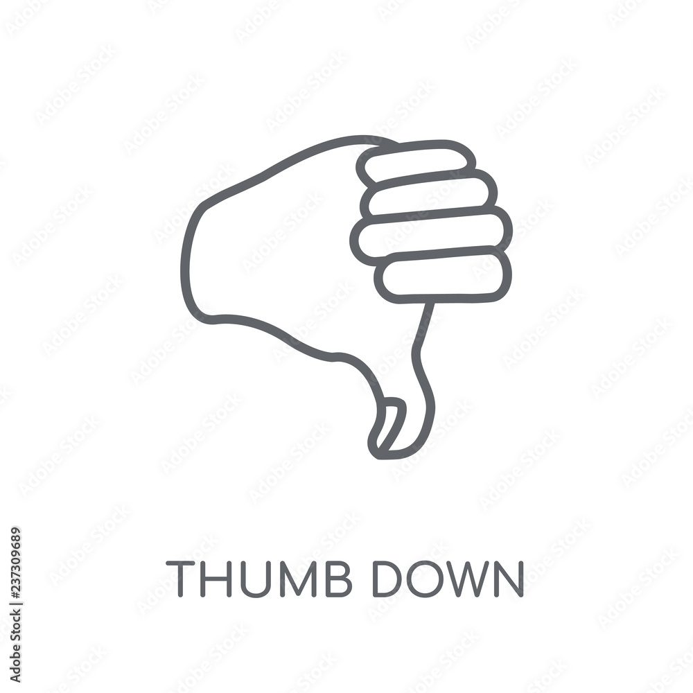 Poster thumb down linear icon. modern outline thumb down logo concept on white background from hands collec