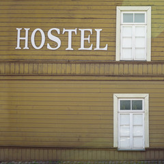 Facade of modern hostel building located in the town