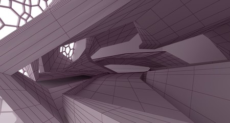 Abstract drawing white parametric interior.3D illustration and rendering.