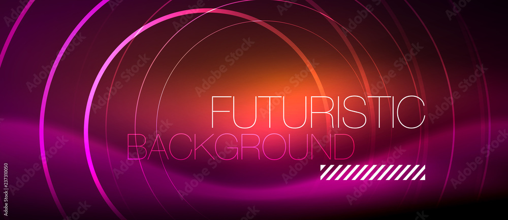 Poster neon glowing techno lines, hi-tech futuristic abstract background template with square shapes