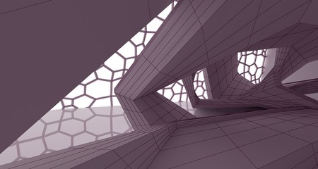 Abstract drawing white parametric interior.3D illustration and rendering.