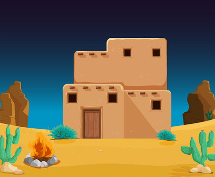 An adobe house at desert