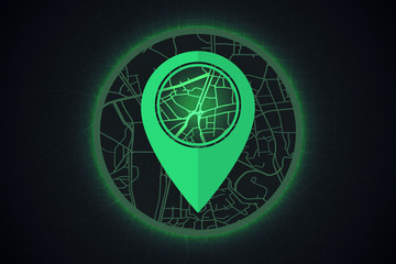Gps icon on map smart city concept.