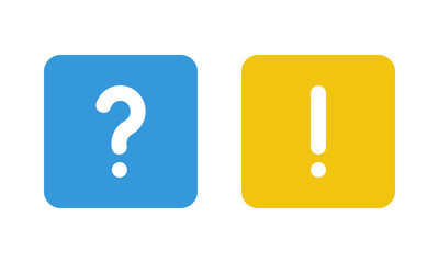 blue question mark and yellow exclamation point, squared vector signs - obrazy, fototapety, plakaty