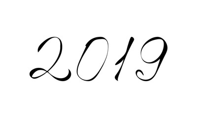 2019 Hand Written Lettering on a White Background. Happy New Year Card Design. Vector illustration