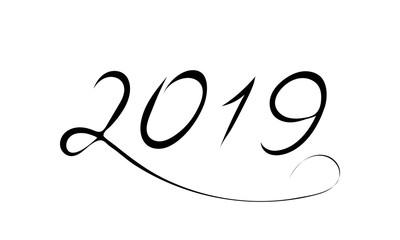 2019 Hand Written Lettering on a White Background. Happy New Year Card Design. Vector illustration