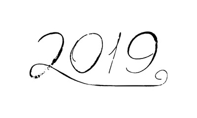 2019 Hand Written Lettering on a White Background. Happy New Year Card Design. Vector illustration