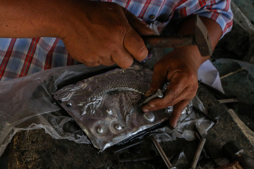Carve silverware Close up