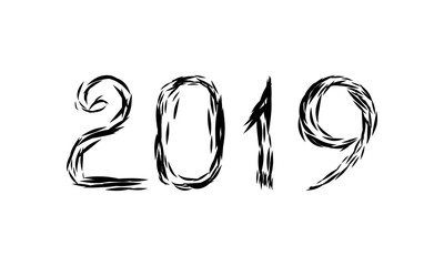 2019 Hand Written Lettering on a White Background. Happy New Year Card Design. Vector illustration