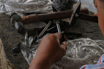 Carve silverware Close up